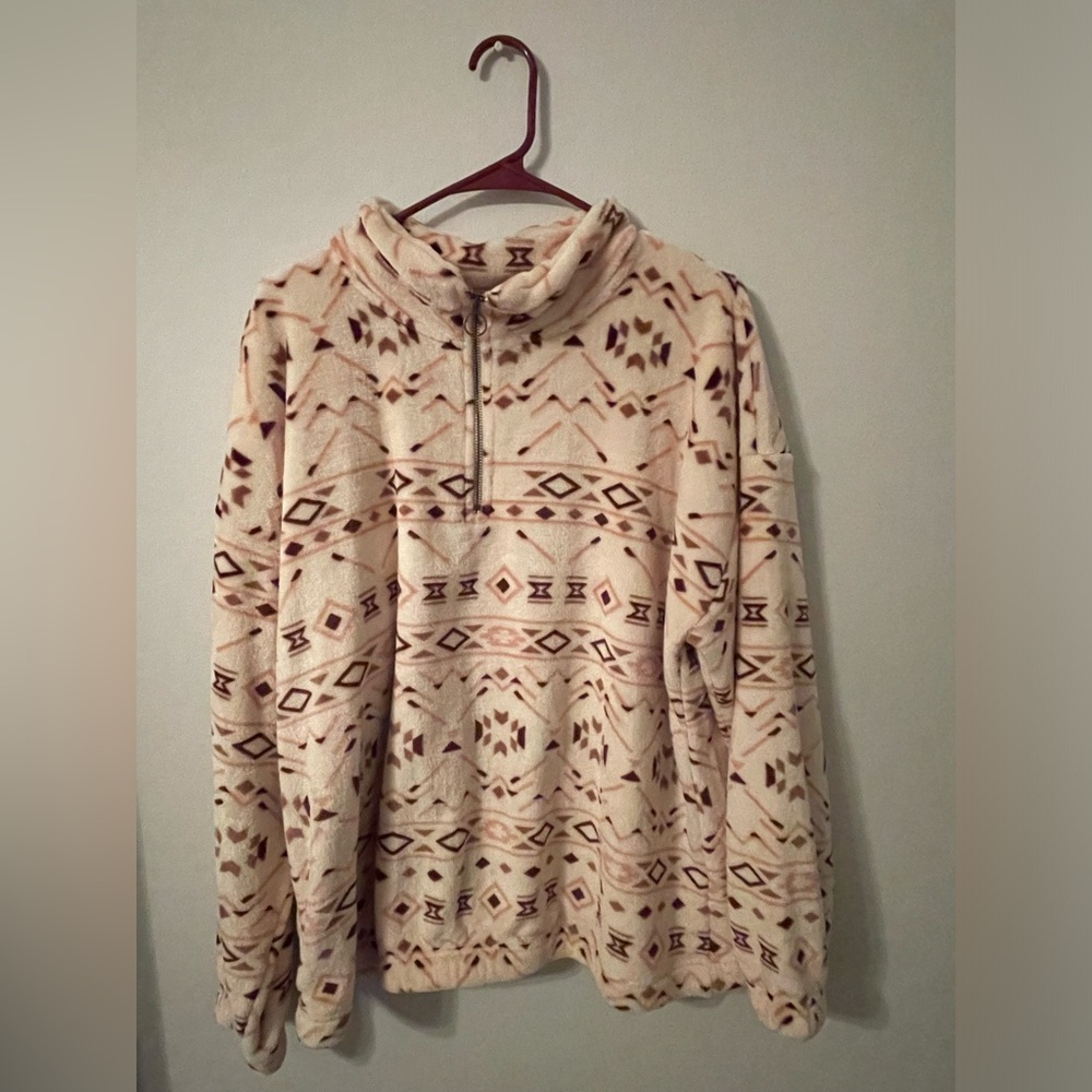 Cozy Cream and Brown Patterned Women's Turtleneck Sweater